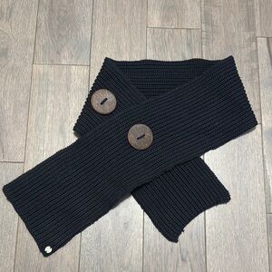 Pure Handknit Black and buttons Brown Chunky Knit Scarf